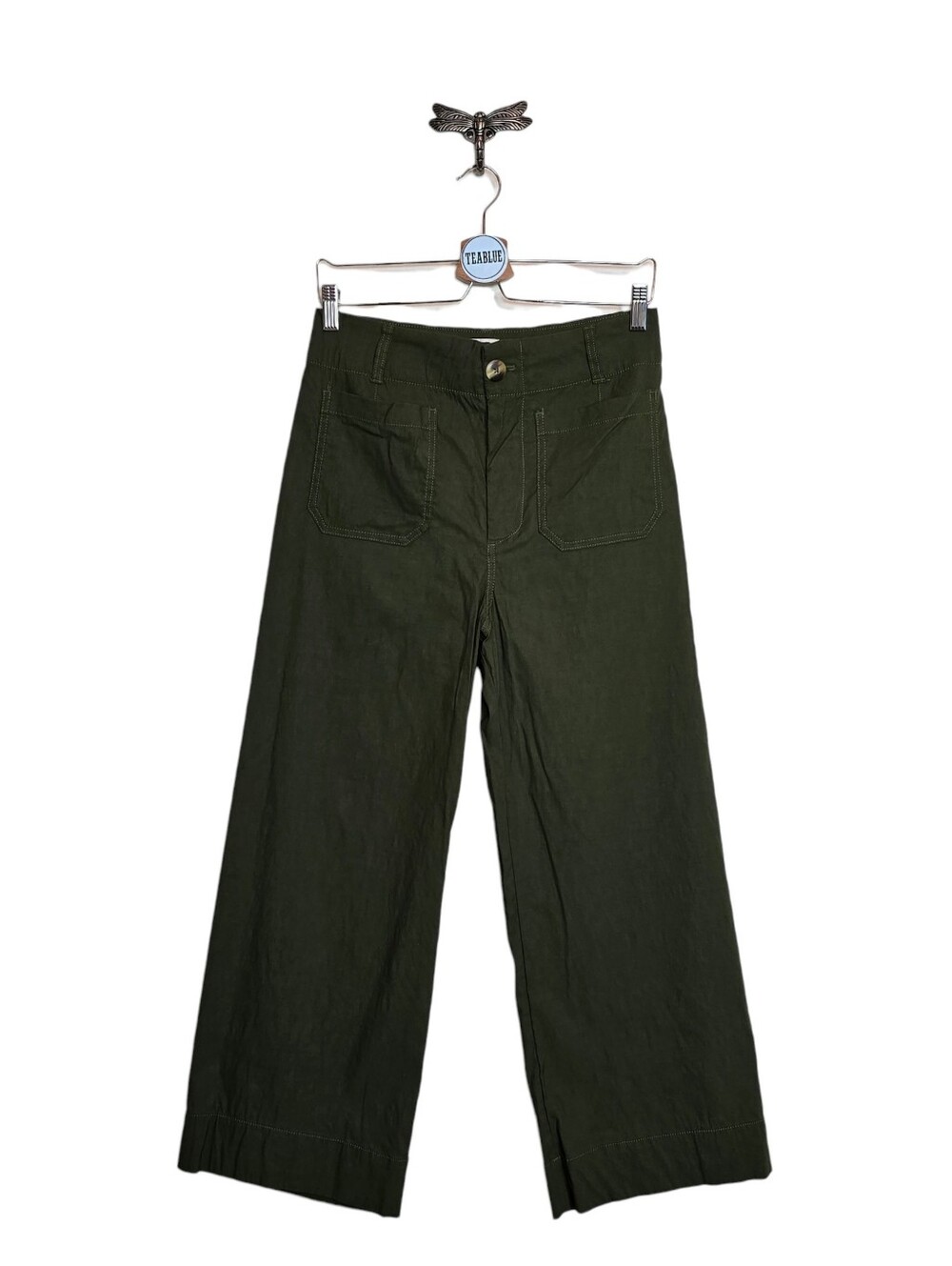 Maeve The Colette Wide-Leg Pants – Olive Green Magic Fabric Crop Size 29 Holly - Picture 2 of 13